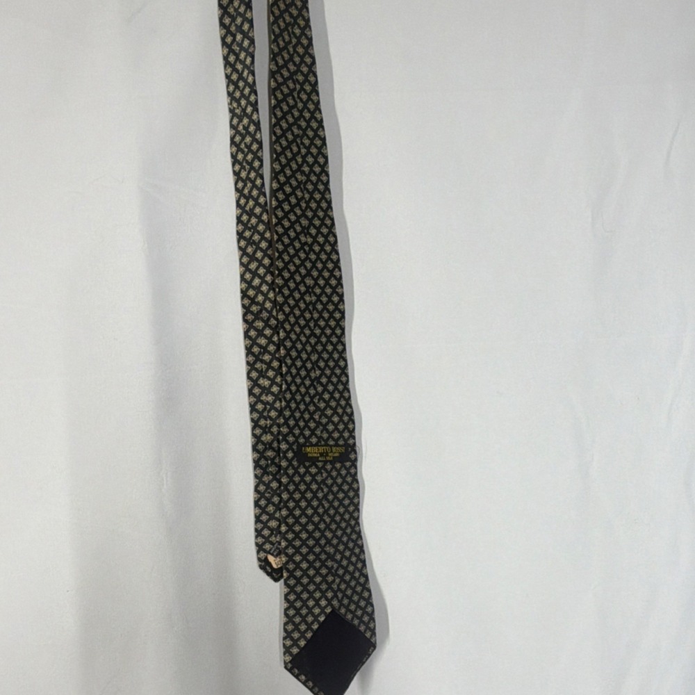 Umberto Bossi Men's Woven Silk Geometric Pointed Tie, Black/Gold One Size